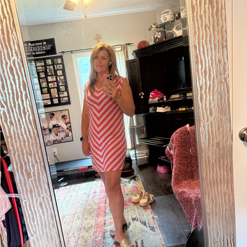 LOFT Hot Pink and Cream Chevron Shift Dress